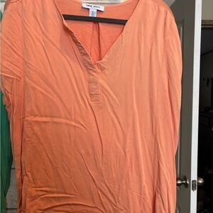 Nine West Coral Orange V-Neck Long Sleeve Tunic